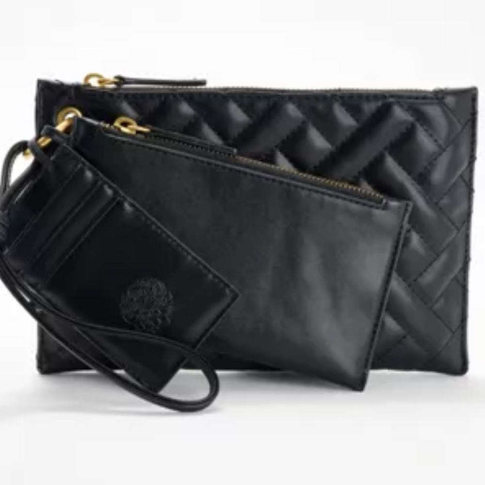 Vince Camuto Black Quilted 3 Piece Wristlet Set